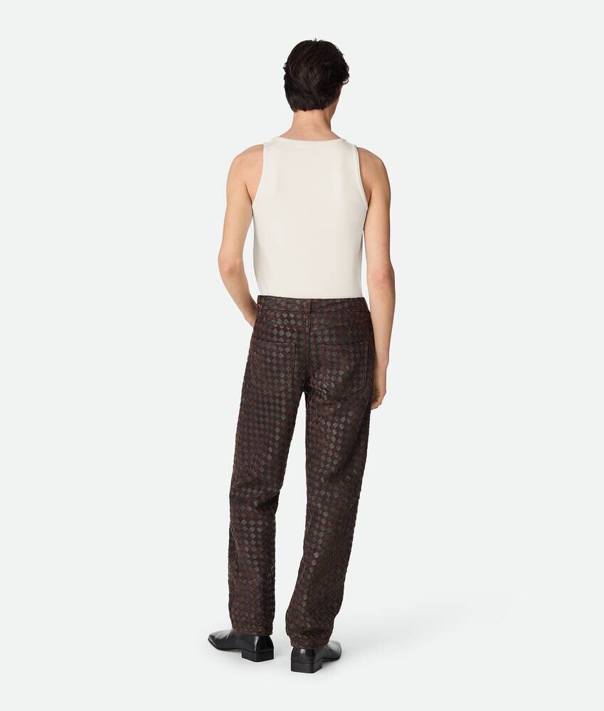 Pantalones rectos de cuero y ante Intrecciato