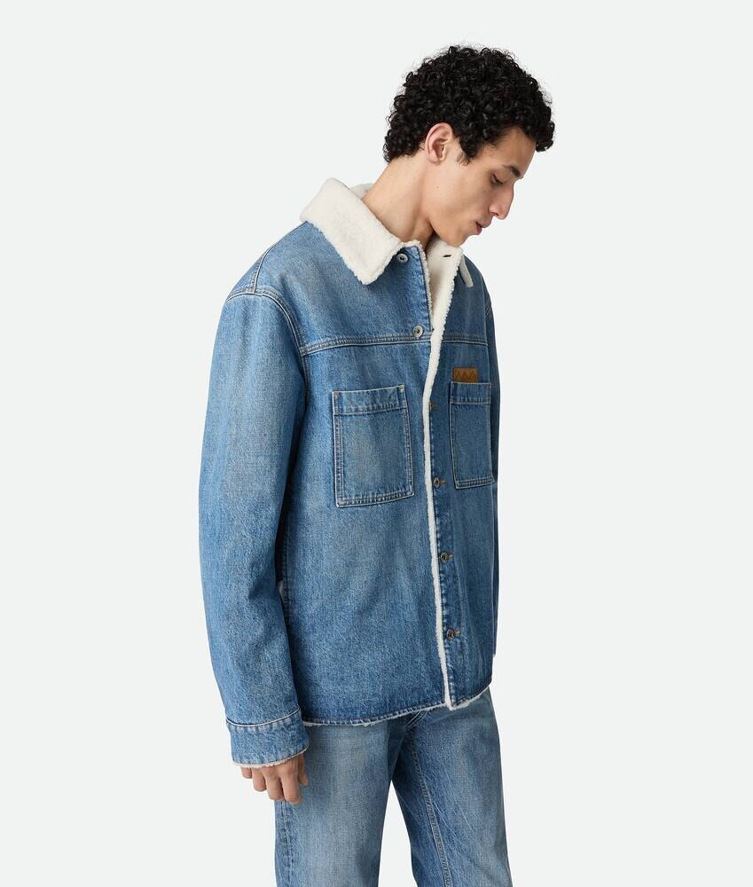Chaqueta de Denim Azul Indigo y Piel de Cordero Vintage