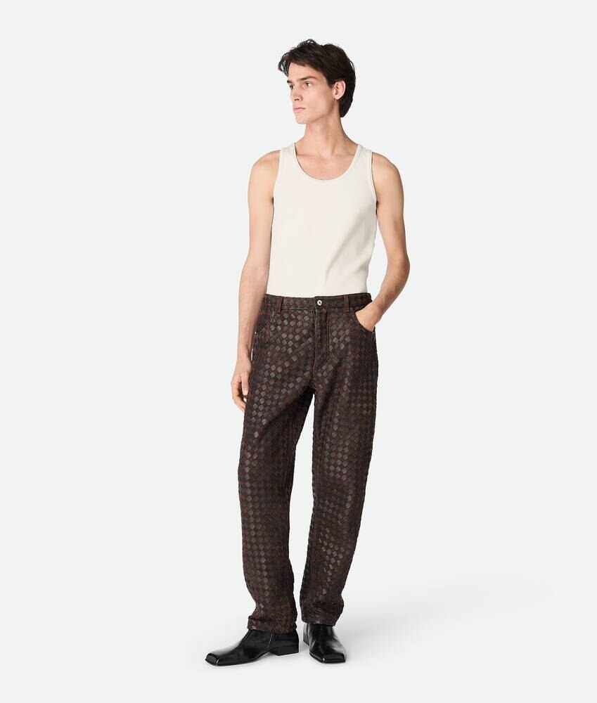 Pantalones rectos de cuero y ante Intrecciato