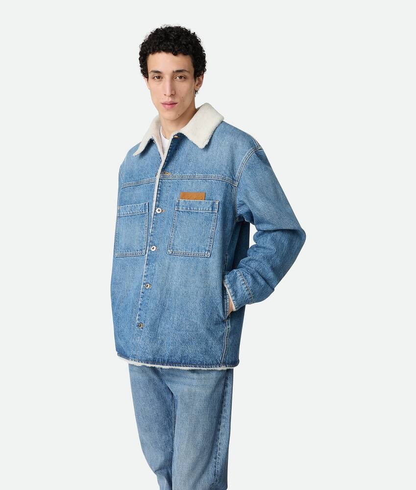 Chaqueta de Denim Azul Indigo y Piel de Cordero Vintage
