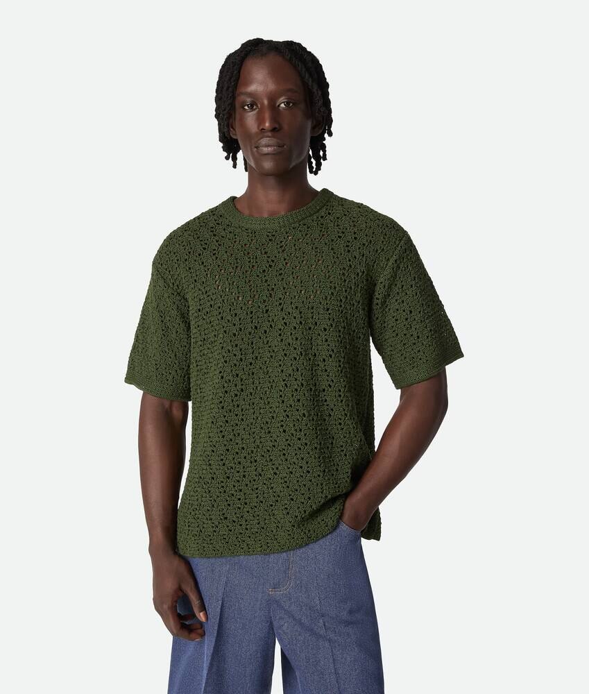 Camiseta de algodón con ganchillo y tejido