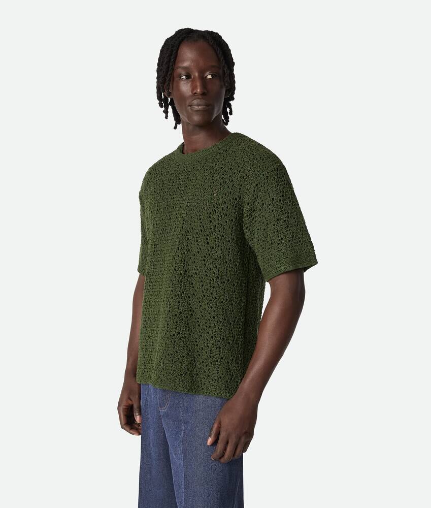 Camiseta de algodón con ganchillo y tejido